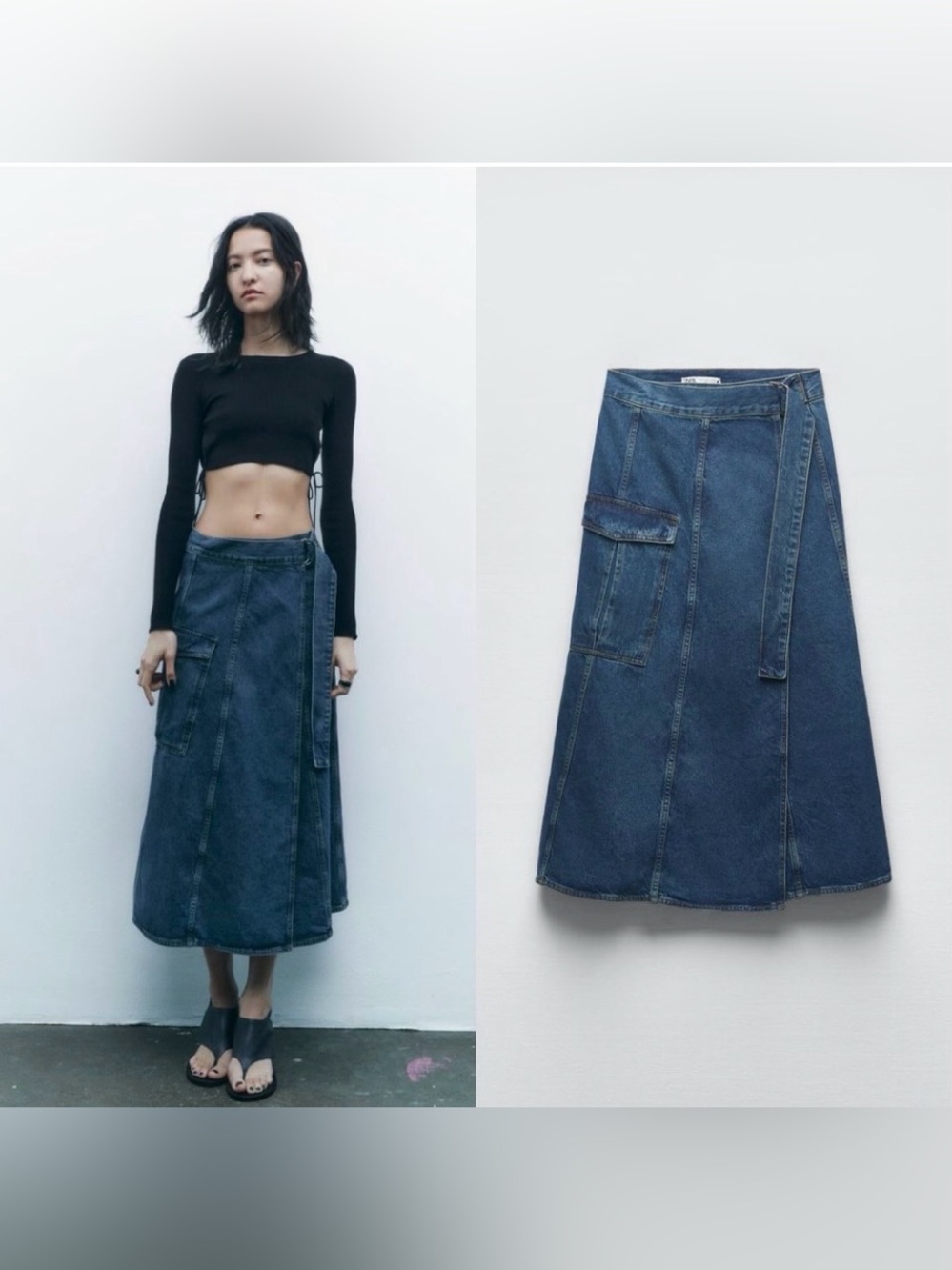 NWT Zara Woman Cargo the Wrap denim Skirt Size S small